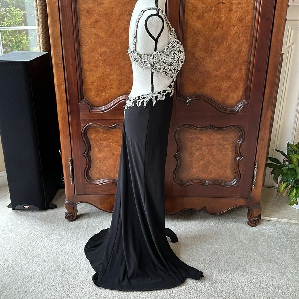 Stunning LaFemme Black & Silver Prom Dress - Picture 9 of 17